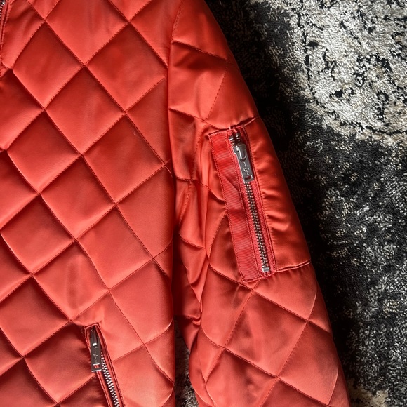7 For All Mankind Women’s Quilted Bomber Jacket Orange XS - EUC - Picture 4 of 5
